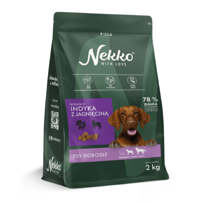 NEKKO karma sucha bezzbożowa psy dorosłe średnie/duże rasy bogata w indyka z jagnięciną - 2kg