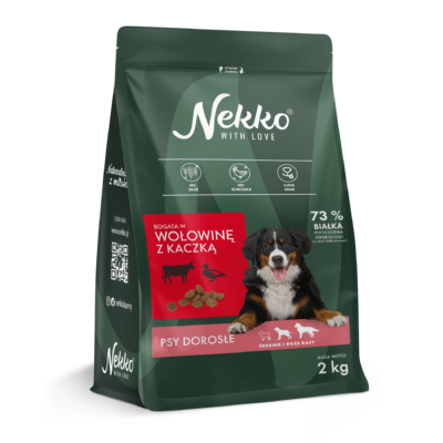 NEKKO karma sucha bezzbożowa dla psów dorosłych średnich i dużych ras bogata w wołowinę z kaczką - 2kg