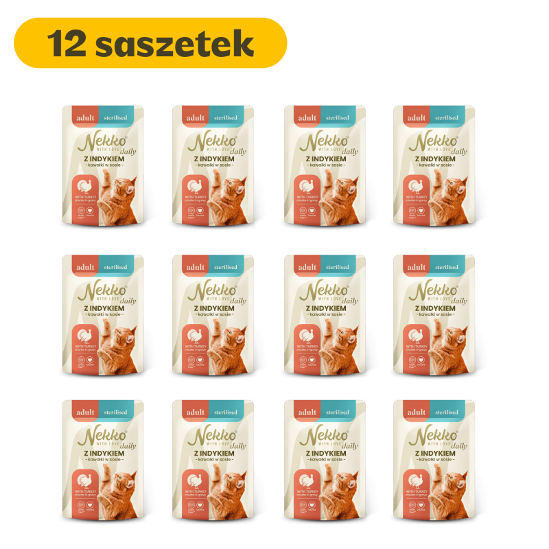 NEKKO DAILY ADULT STERILISED Z indykiem w sosie saszetka 85g (12 szt.)