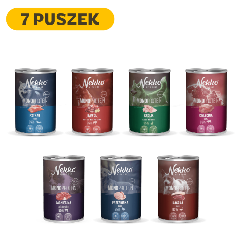 NEKKO MONOPROTEIN ADULT Zestaw Degustacyjny 7 smaków puszka 400g (7 szt.)
