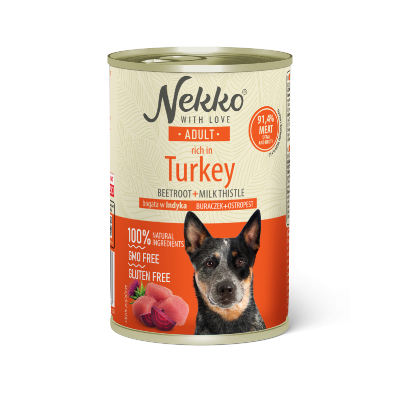 NEKKO puszka pies ADULT bogata w indyka, burak + ostropest
