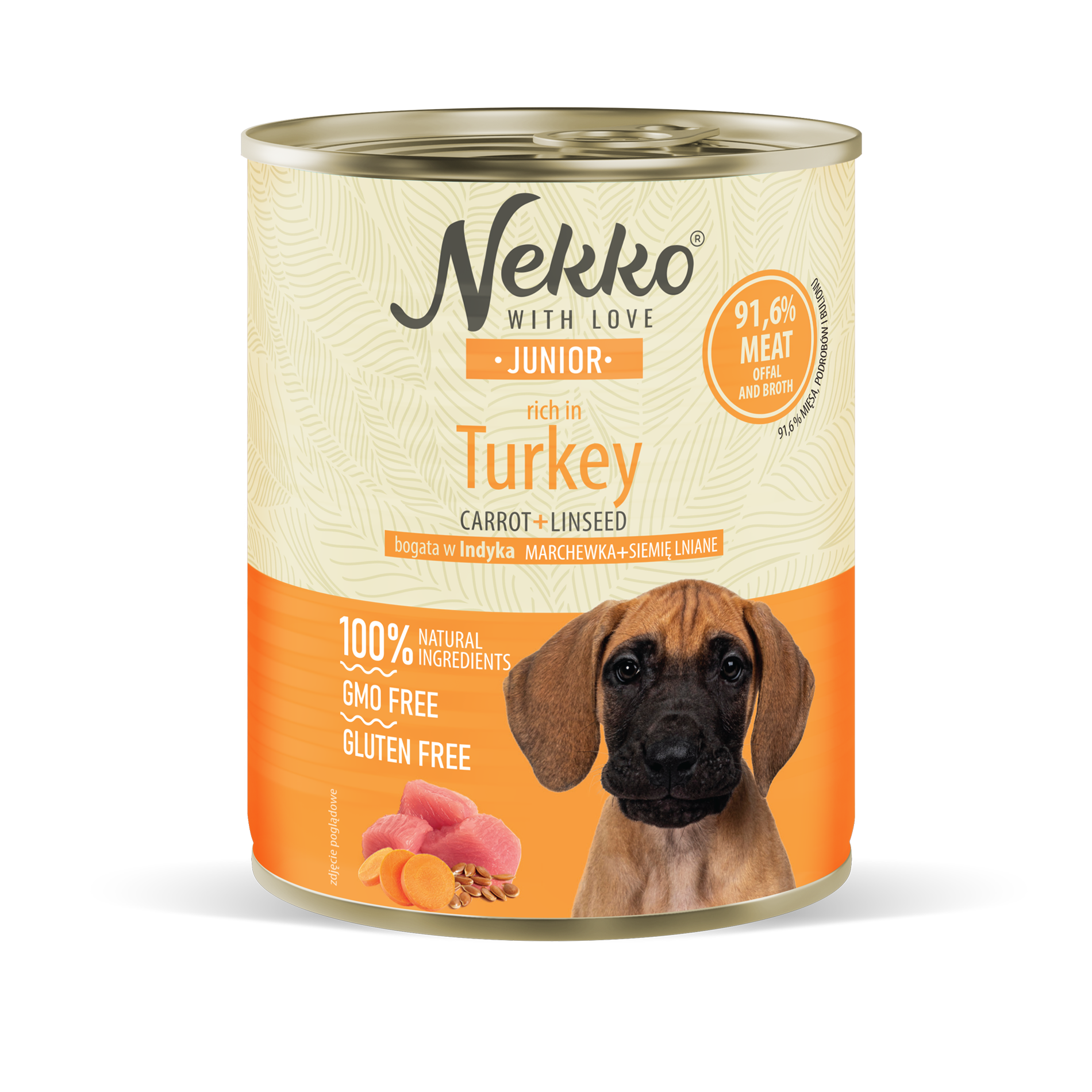 NEKKO puszka pies JUNIOR bogata w indyka, marchewka + siemię lniane