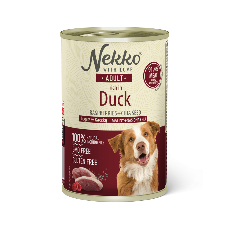 NEKKO puszka pies ADULT bogata w kaczkę, maliny + nasiona chia