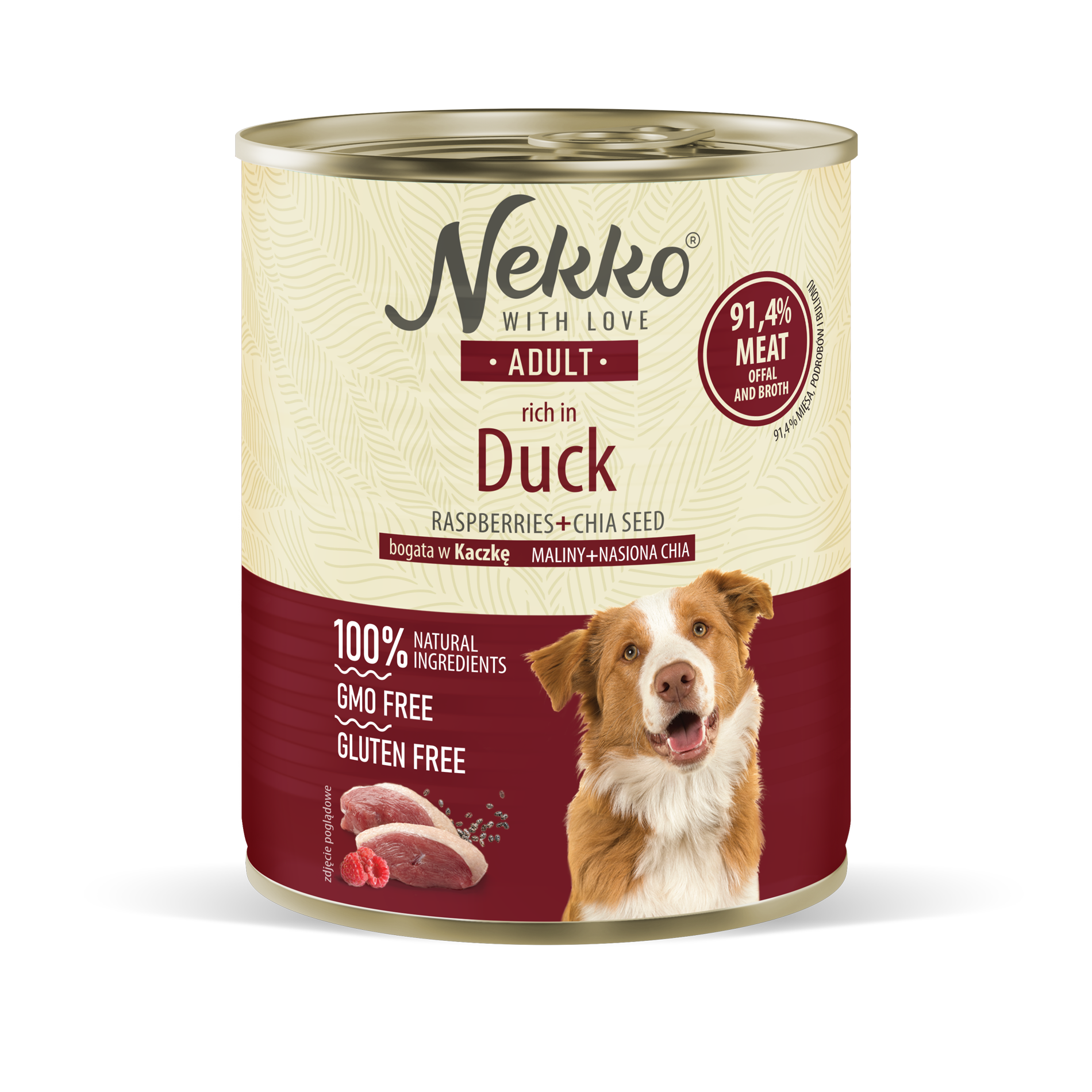 NEKKO puszka pies ADULT bogata w kaczkę, maliny + nasiona chia