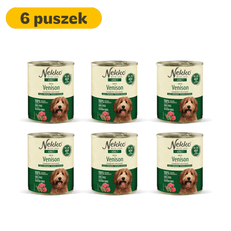 NEKKO puszka pies ADULT bogata w dziczyznę, rozmaryn + żurawina – 800g (6 szt.)
