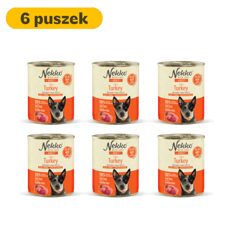 NEKKO puszka pies ADULT bogata w indyka, burak + ostropest – 800g (6 szt.)