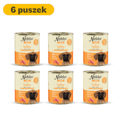 NEKKO puszka pies JUNIOR bogata w indyka, marchewka + siemię lniane – 800g (6 szt.)
