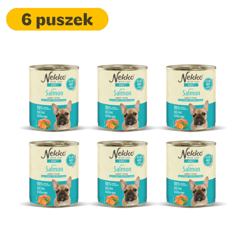 NEKKO puszka pies ADULT bogata w łososia, marchewka + tymianek – 800g (6 szt.)