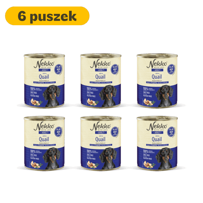 NEKKO puszka pies ADULT bogata w przepiórkę, gruszka + pietruszka – 800g (6 szt.)